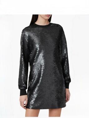 AllSaints Black Sequin Crewneck Dress